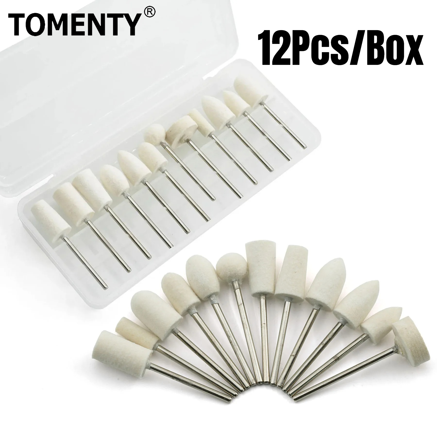 Rotary Tool Kit - 12Pcs/Box Wool Felt Mounted Polishing Buffing