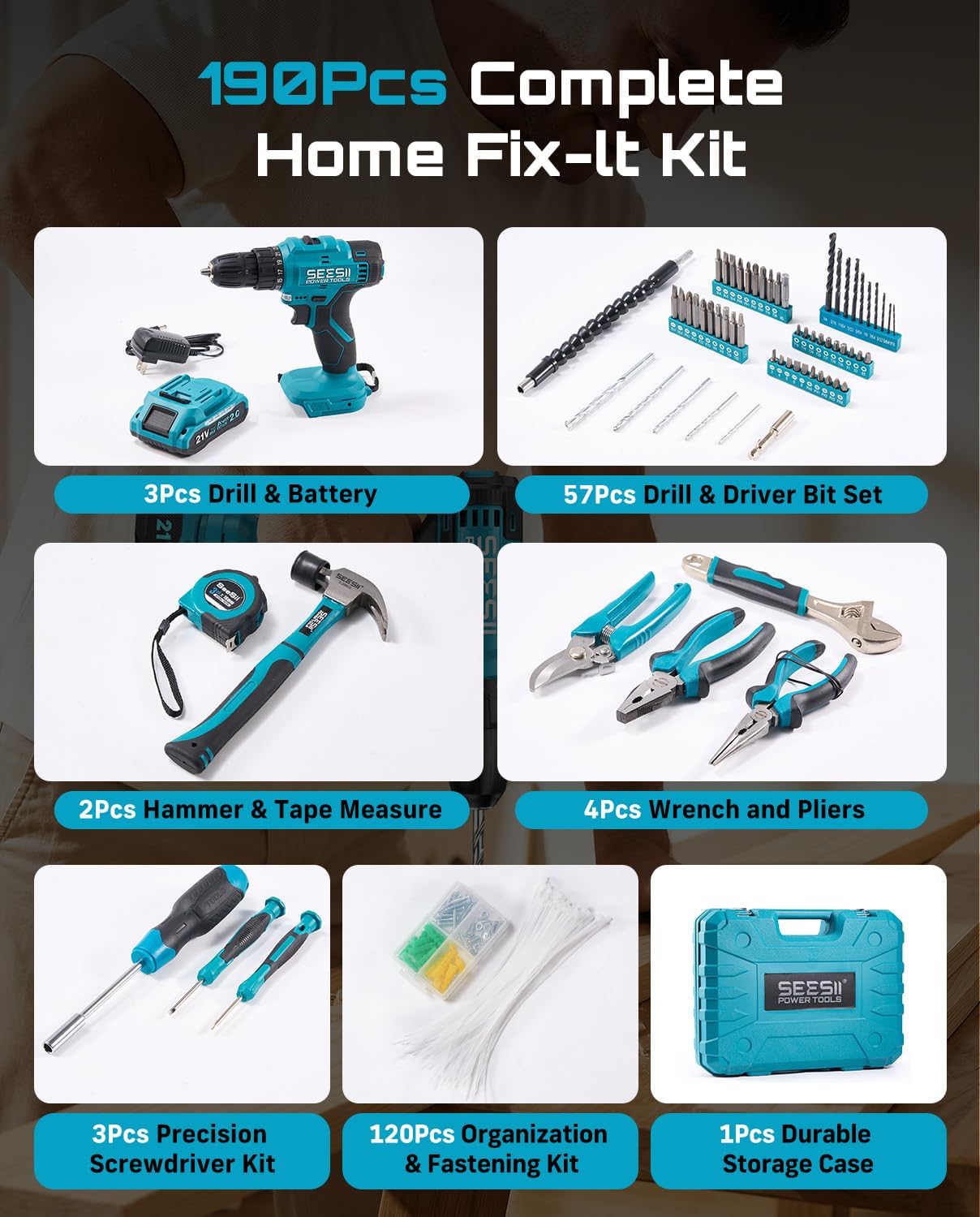 21V Cordless Drill Tool Kit 19 - Power Tools Combo Kits recensione e prezzo