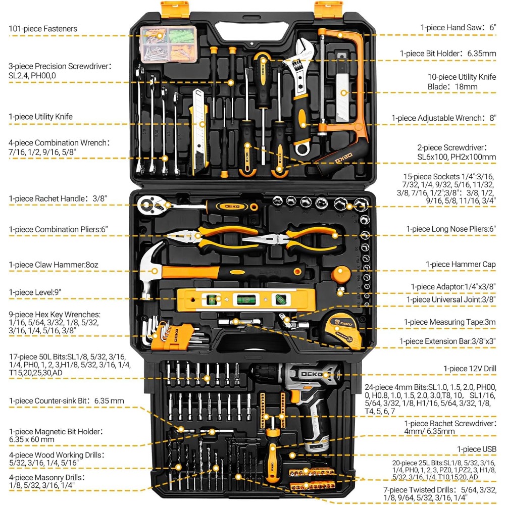 US Shipping Tool Kit Box Drill - Power Tools Combo Kits recensione e prezzo