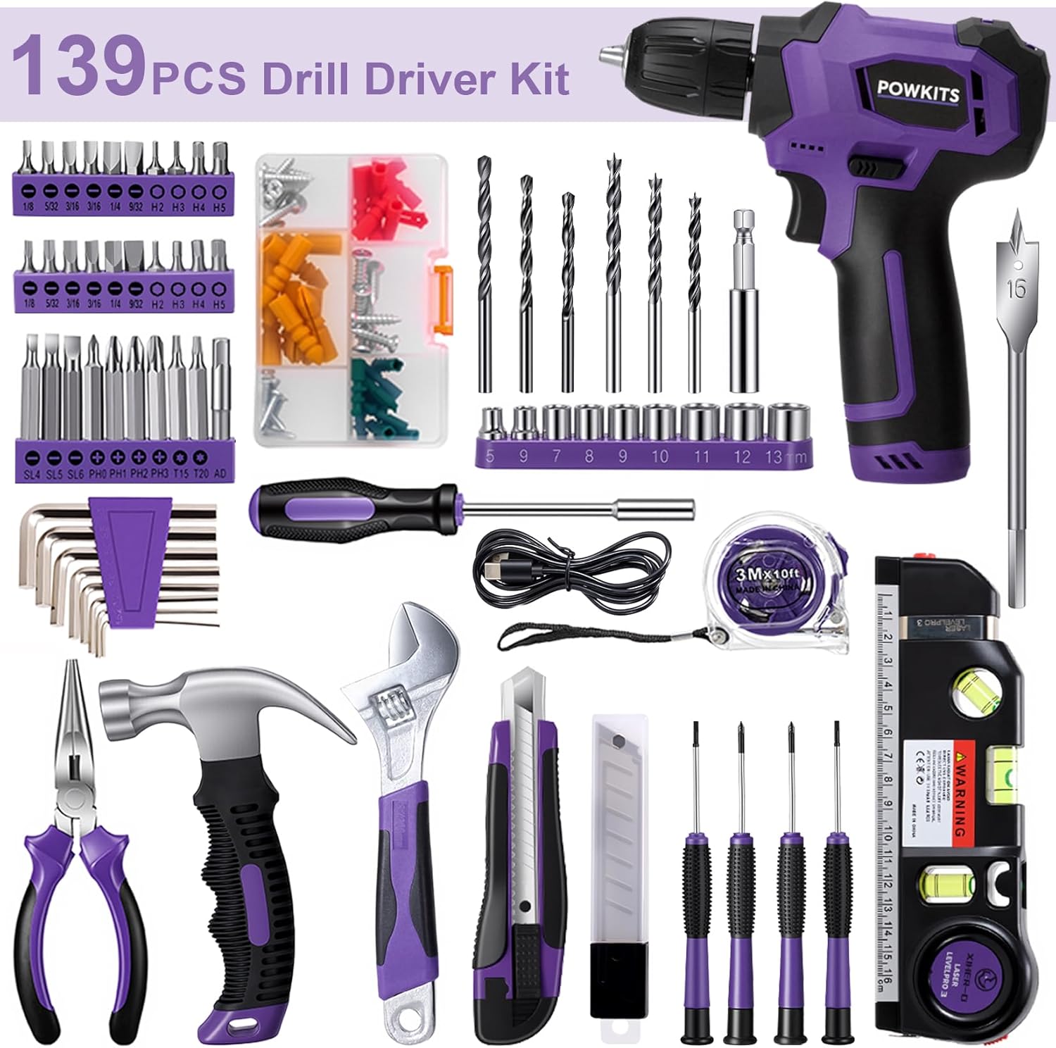 8V Cordless Drill Set, 139-Pie - Power Tools Set recensione e prezzo