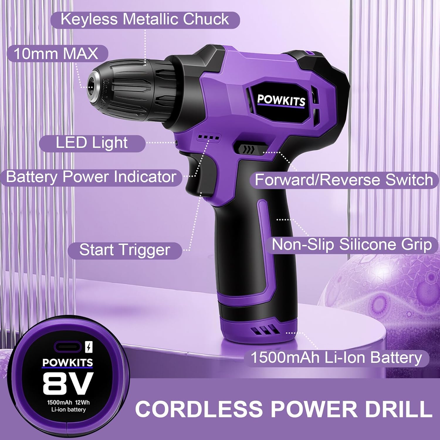 8V Cordless Drill Set, 139-Pie - Power Tools Set recensione e prezzo